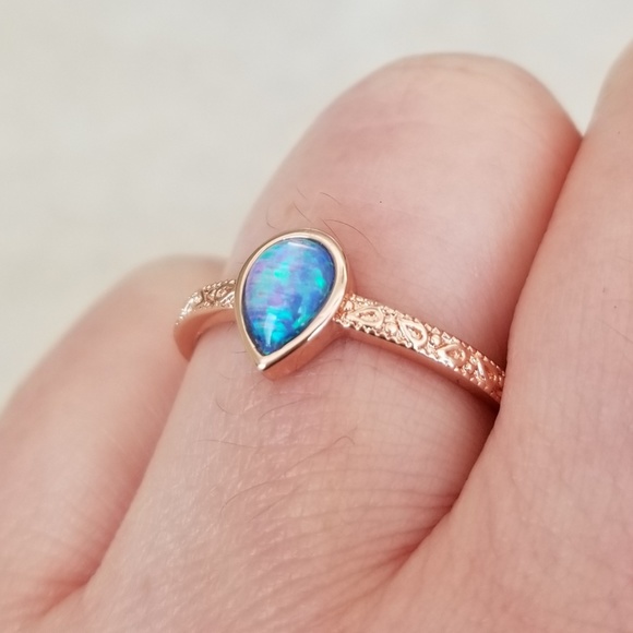 18k Over Sterling Blue Opal Ring - Picture 8 of 8